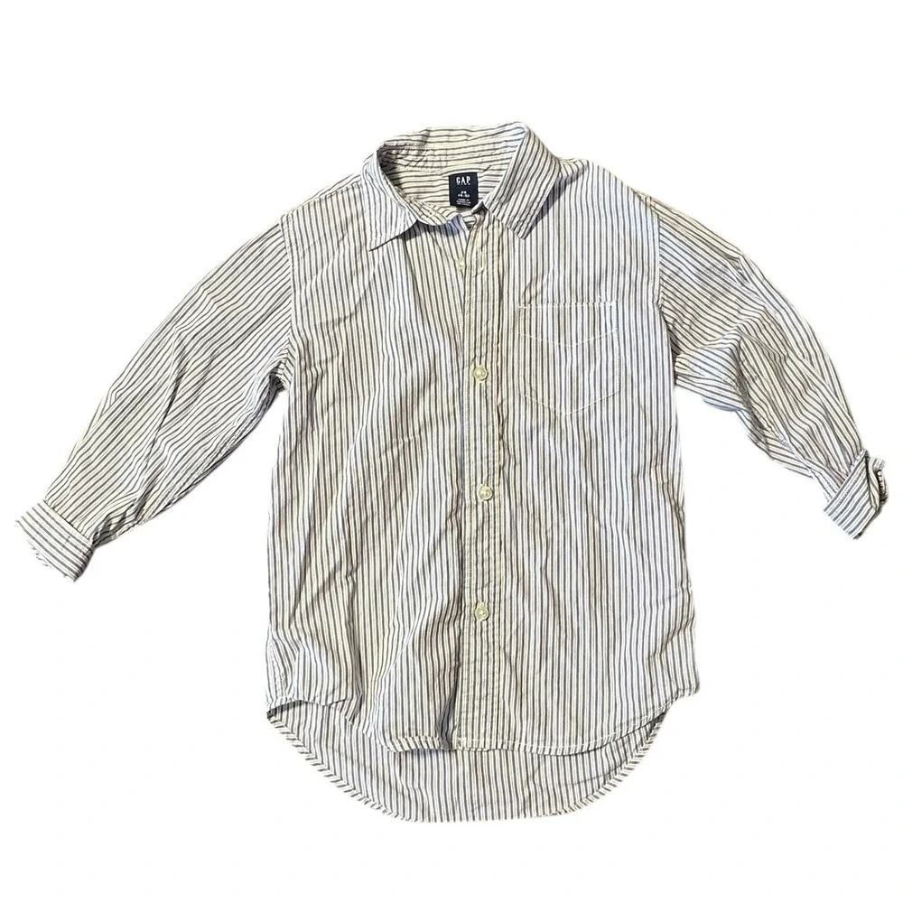 GAP Kids XS Blue White Striped Long Sleeve‎ Button Down Shirt Boy Girl